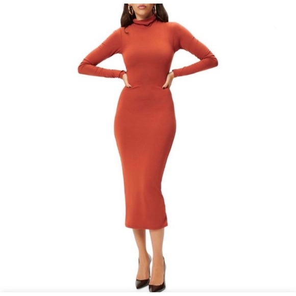 Good American Dresses & Skirts - Good American Brick Long Sleeve Turtleneck Midi Bodycon Dress Size‎ XS